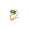 Adjustable 18K gold-plated ring with oval green gemstone and white zircon halo - Adjustable Open / Gold with Green Zirconia