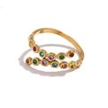 Adjustable 18K gold plated crossover ring with colorful multi-stone pavé micro-inlay - Gold - Multicolor Rhinestone