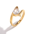 18K gold plated stainless steel ring featuring a pear-cut white zircon and winged design - One Size / Wing-shaped White Zircon Water Drop Ring / Gold