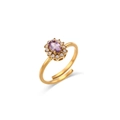 Adjustable 18K gold plated ring with oval purple stone and surrounding zircon accents - Adjustable Open / Gold with Purple Zirconia