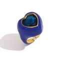 Donkerblauwe hartring verguld met 18K goud van roestvrij staal met edelsteen en email - Hart / Blauwe Emaille - Blauwe Zirkonia