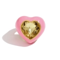 Rosa Herz-Emaille-Ring mit gelbem Edelstein und 18K vergoldeter Einfassung - Herz Emaille Ring Rosa mit Gelbem Kristall