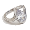 Elegant wave-shaped stainless steel ring with a large pear-cut clear waterdrop stone - Teardrop White Zirconia (Steel)