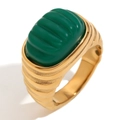 18K gold plated stainless steel ring featuring a green rippled oval stone center - Square Acrylic Rhinestone (Gold Green)