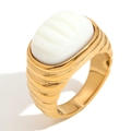 French vintage 18K gold plated stainless steel ring with white textured stone inlay - Square Acrylic Rhinestone (Gold White)
