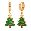 Orecchini ad albero di Natale in acciaio placcato oro 18K con smalto verde e punti colorati - Stile Smalto Albero di Natale (Orecchini Smaltati Natalizi-3)