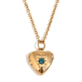 Locket necklace in 18K gold plated stainless steel with a dark blue birthstone heart - Gold - December Peacock Blue