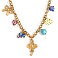 Collana bohémien in acciaio dorato con ciondoli a elefante, cuore e pietra blu - Collana a Catena Artigianale Con Ciondolo in Stile Sudasiatico - Oro