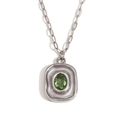 Collier chaîne trombone en argent avec pendentif ovale en zircon vert plaqué or 18 carats - Collier Chaîne Trombone avec Pendentif Zircone Verte Ovale Irrégulier / Acier
