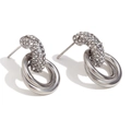 Boucles d'oreilles chic en acier plaqué or 18K avec anneaux en zircone blanc scintillant - Acier