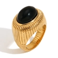 Vintage-Ring aus 18K vergoldetem Edelstahl mit ovalem schwarzem Stein und Hammerschlagmuster - Kronenstruktur Schwarzer Achat (Gold-Nr.6)