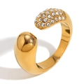 Gehämmerter Goldblumenring mit Tropfenakzent und funkelnden Pavé-Kristallsteinen - Schlangen-Offener Ring mit Strass (Gold)