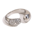 Polierter silberfarbener offener Ring mit Metallkugel und schimmerndem Zirkonia-Besatz - Zirkonia Schlangen Offener Ring-Stahlfarbe