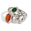 Vintage-Ring aus Edelstahl, 18K vergoldet mit Hammerschlag-Blumen und Edelstein-Akzenten - Bunter Blumen Edelstein Ring (Silber-Nr.6)