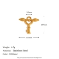 18K gold-plated stainless steel heart-shaped angel key pendant with dimension details - Gold Angel Key