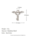 Silver winged heart key pendant in stainless steel, 15.4mm width, minimalist jewelry charm - Steel Angel Key