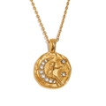 Collier rétro plaqué or 18 carats avec pendentif fée sur croissant de lune et zircons - Collier Pendentif Fée de la Lune-Or