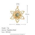 18K gold plated heart key pendant with green stone and hollow petal design - Natural Stone Flower