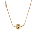 18K gold plated bubble letter B pendant necklace with a single round zircon accent - Bubble Letter B-Gold