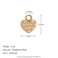 18K gold plated stainless steel heart pendant with crystal inlay and technical dimensions - Gold Rhinestone Small Heart