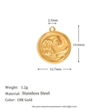 18K gold plated stainless steel round medallion pendant with embossed wave pattern design - Sea Wave