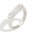 Minimalist silver stainless steel ring featuring a flat rectangular you can engraved band - Engraved 'You can' Signet Ring-Steel