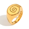 Polished 18K gold plated stainless steel signet ring with spiral swirl engraving - Conch Surface Spiral Ring-Gold