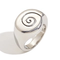 Minimalist silver finish stainless steel signet ring with a spiral swirl engraved design - Conch Surface Spiral Ring-Steel