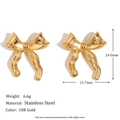Elegant 18K gold plated stainless steel bow stud earrings with a 3D ribbon design - Cast Silk Ribbon Bow - Gold