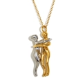 Polished 18K gold and silver embrace pendant necklace on a minimalist O-chain for women - Large Embrace Necklace - Two Tone Style 1