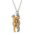 Lovers hugging pendant necklace in two-tone 18K gold and silver finish - Large Embrace Necklace - Two Tone Style 2
