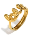 Polished 18K gold plated stainless steel open ring with LOVE script design - LOVE Open Ring / Gold