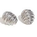 Orecchini a fiocco ovali argento con design a bozzolo e finitura lucida 18K - Orecchini a Bottone a Coclea a Spirale - Colore Acciaio