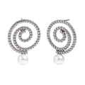 Silver twisted spiral earrings with white pearl pendants in a minimalist design - Steel