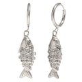 Silver finish koi fish drop earrings featuring sparkling white zircon pavé details - Pave Zirconia Koi Earrings-Silver