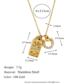 Detailed specs of 18K gold plated clover and horseshoe pendant necklace dimensions - Square Plaque Horseshoe Pendant Necklace-Gold