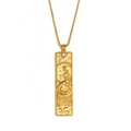 18K gold plated Capricorn zodiac pendant necklace with rectangular relief and bead chain - Capricorn / Gold
