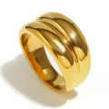 Bague minimaliste en acier inoxydable plaqué or à double couche avec fini poli - Bague Irrégulière Double Couche