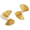 Boucles d'oreilles 3D en forme d'éventail torsadé en acier inoxydable plaqué or 18 carats - Style d'éventail tordu en 3D (E8063_Gold) / Or