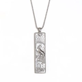 Silver Aries zodiac square pendant necklace with bead chain in embossed finish - Aries / Steel