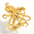 Anillo abierto de pulpo en acero inoxidable chapado en oro de 18K con textura marina - Anillo Abierto de Pulpo - Dorado