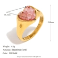 18K gold plated stainless steel heart ring with raw pink crystal stone inlay - Pink Fragmented Stone Heart Ring-Gold Pink-Size 6
