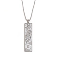 Silver zodiac Gemini rectangle pendant necklace with embossed design and zircon stone - Gemini / Steel
