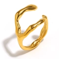 Bague ajustable irrégulière en acier inoxydable plaqué or 18K avec poli miroir - Bague Ouverte Ligne Irrégulière - Or