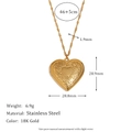 18K gold plated stainless steel heart locket necklace with vintage floral engraving - Large Heart Locket (Gold)