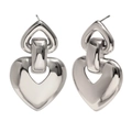 Boucles d'oreilles pendantes cœur en acier inoxydable argenté poli avec fini miroir chic - Acier