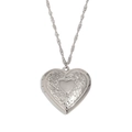 Collier médaillon cœur vintage en argent avec gravure florale et chaîne torsadée - Grand Médaillon Coeur / Acier