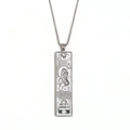 Silver Libra zodiac coin pendant necklace with embossed design and small diamond accent - Libra / Steel
