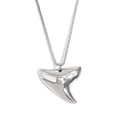 Polished silver stainless steel shark tooth pendant necklace on a refined box chain - Manta Ray Pendant Necklace (N3444) / Steel