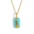 18K gold plated necklace with rectangular light blue stone and gold tree motif - Imitation Stone Acrylic Square Galaxy Necklace-Flowing Water